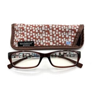 Madison Avenue +1.75 Adult Reading Glasses With Blue Blocker, Case Patterned NEW